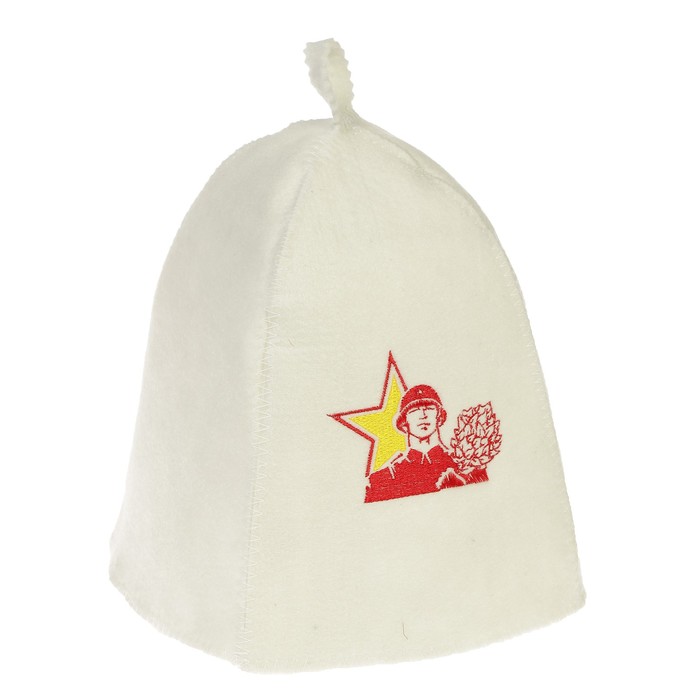 Шапка банная с вышивкой "Солдат с веником", первый сорт