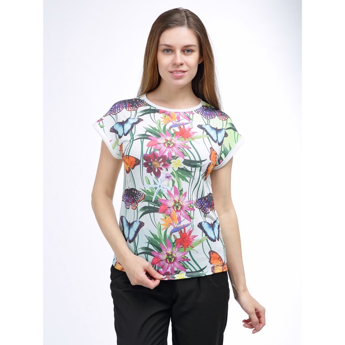 Футболка женская, бабочки, 50 размер