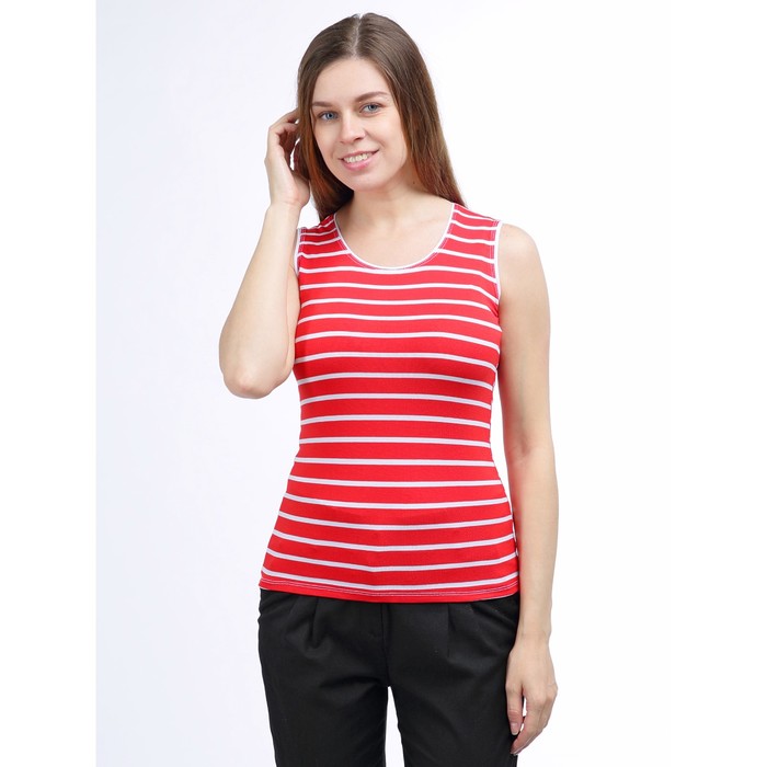 Майка женская, коралловая с белыми полосками, 46-48 размер