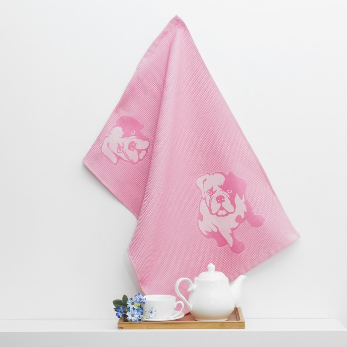 Полотенце вафельное "Бульдог", 50х70, цвет розовый