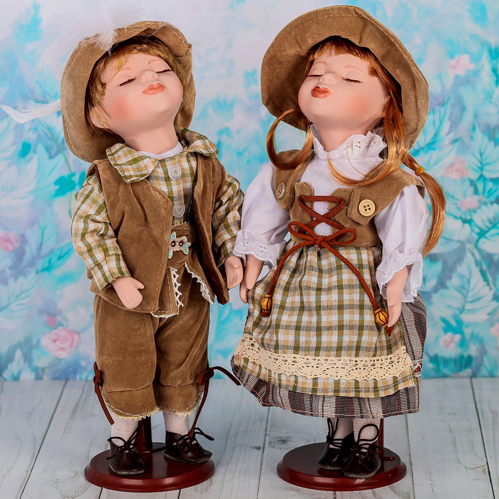 Кукла коллекционная парочка поцелуй набор 2 шт "В стиле сафари" 30 см