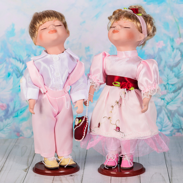 Кукла коллекционная парочка поцелуй набор 2 шт "Нарядные детишки" 30 см