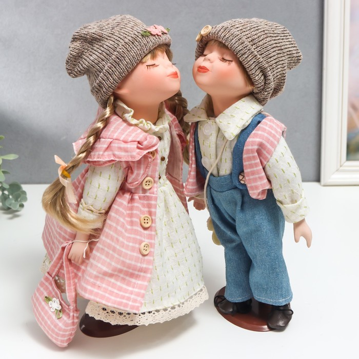 Кукла коллекционная парочка поцелуй набор 2 шт "Осенняя прогулка" 30 см