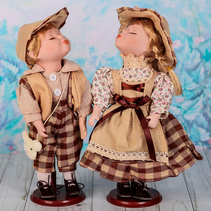 Кукла коллекционная парочка поцелуй набор 2 шт "Оля и Савелий" 30 см