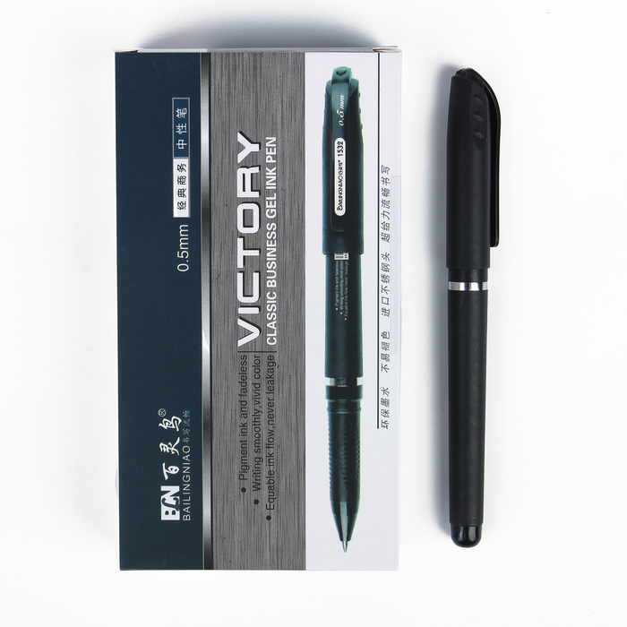 Ручка гелевая, 0,5 мм, черная, корпус черный, матовый, с рифленым держателем