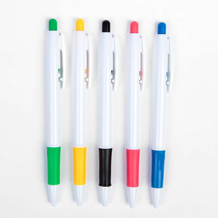 Ручка шариковая 0,5мм стержень синий корпус белый с резиновым держателем МИКС