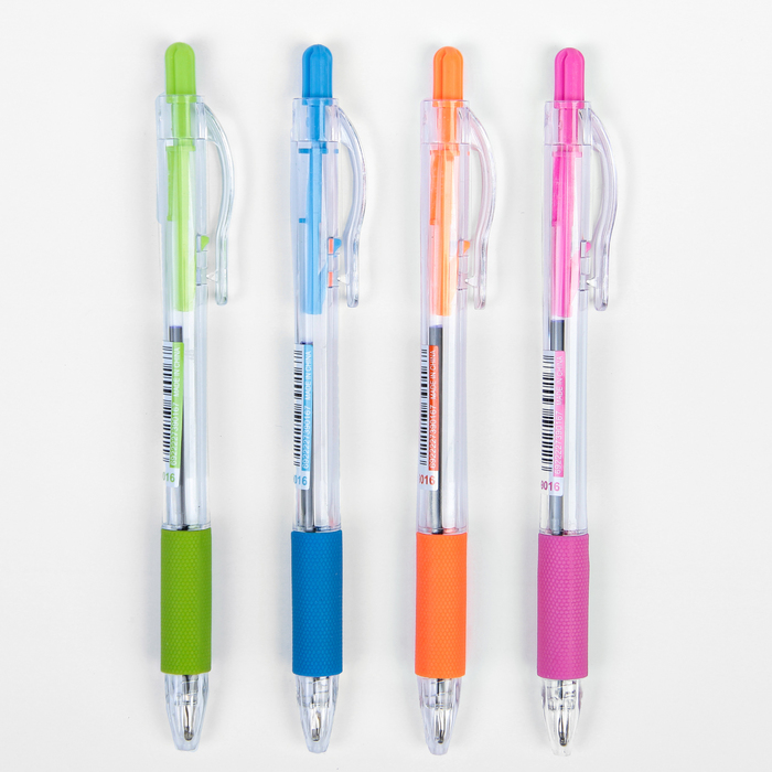Ручка шариковая 0,5мм корпус прозрачный с резиновым держателем МИКС