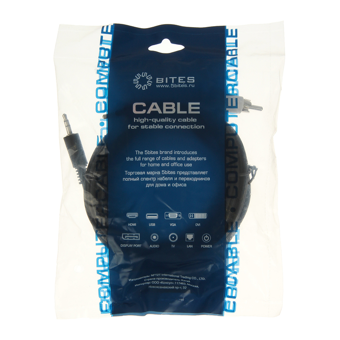 Кабель 5bites, 3.5 JACK (M) - 2хRCA (M), 5 м, черный