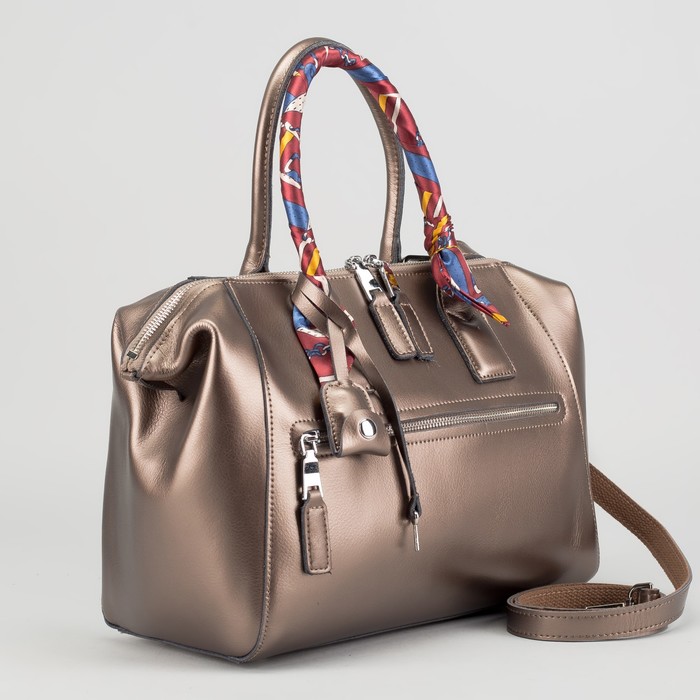 Сумка женская на молнии, 1 отдел, 2 наружных кармана, цвет бронзовый