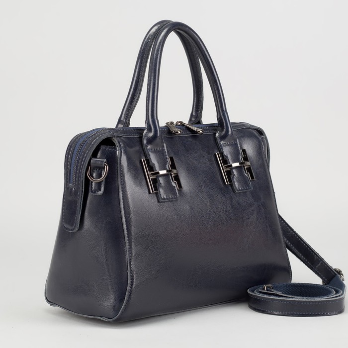 Сумка женская на молнии, 1 отдел с перегородкой, наружный карман, длинный ремень, цвет синий