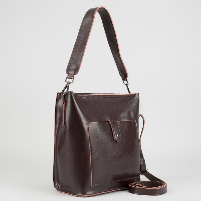 Сумка женская на молнии, 1 отдел с перегородкой, 2 наружных кармана, длинный ремень, цвет коричневый