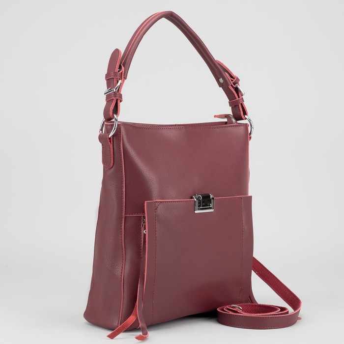 Сумка женская на молнии, 1 отдел с перегородкой, 4 наружных кармана, длинный ремень, цвет бордовый