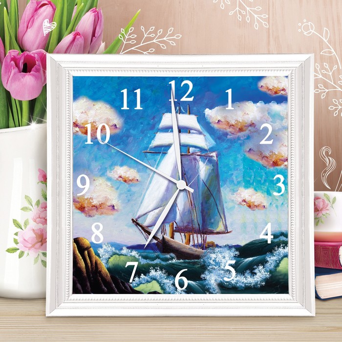 Роспись часов по номерам "Корабль", 30 х 30 см