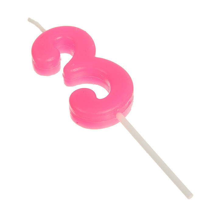 Свеча в торт цифра 3, розовый