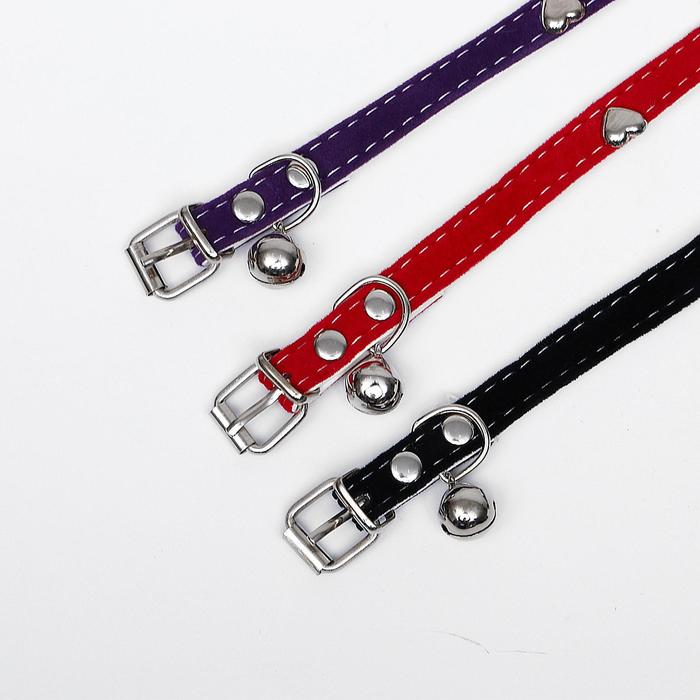 Ошейник бархатистый с сердечками, 32,5 х 1 см, текстиль и кожзам, микс цветов