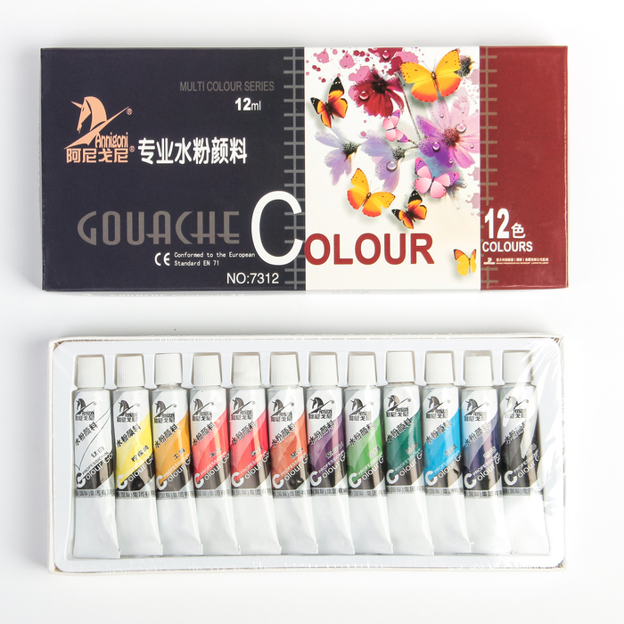 Краски гуашь 12цв в мет тубе 12мл в картонной коробке