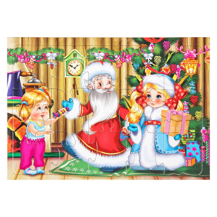 Рамка-пазл "Дед Мороз и Снегурочка в гостях", 15 элементов