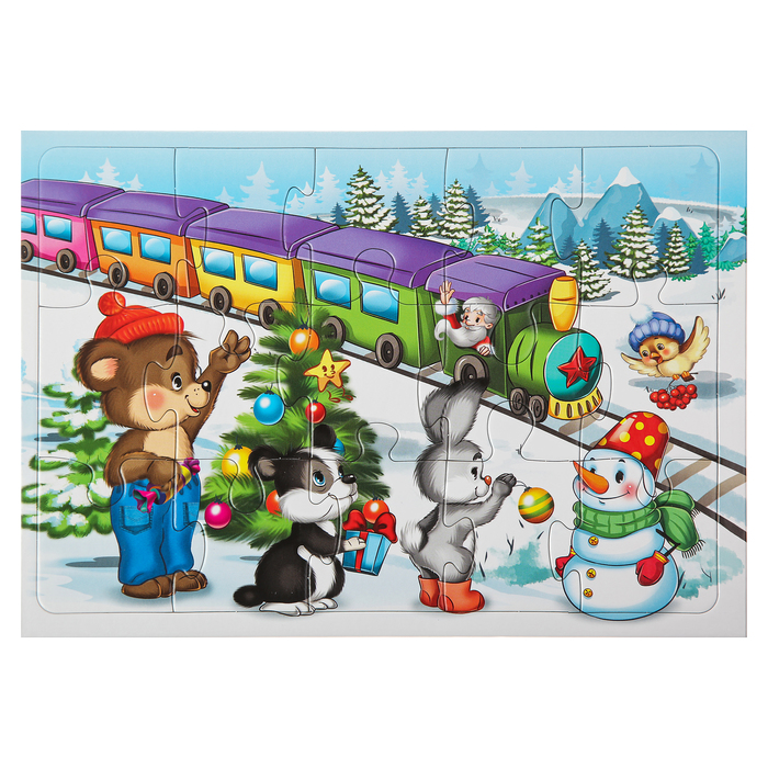 Рамка-пазл "Новогодний поезд", 15 элементов