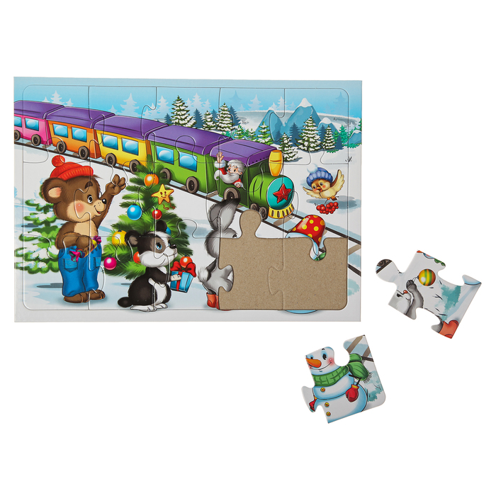 Рамка-пазл "Новогодний поезд", 15 элементов