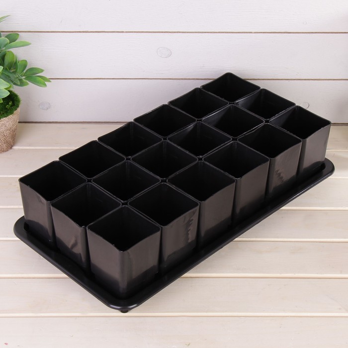 Набор для рассады: стаканы - 18 шт. по 320 мл, поддон 43 х 23 см, чёрный