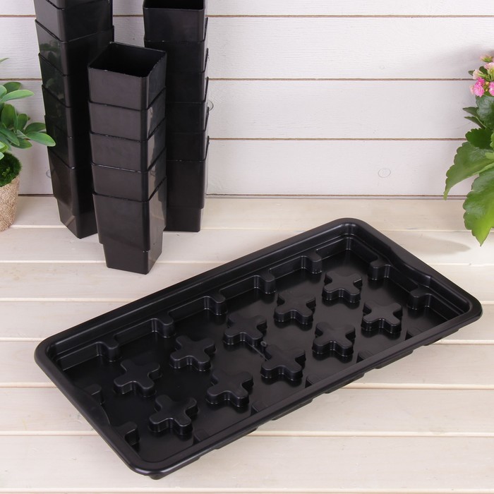 Набор для рассады: стаканы - 18 шт. по 320 мл, поддон 43 х 23 см, чёрный