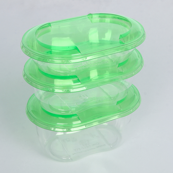 Набор контейнеров "Ассорти", 3 шт: 250, 375, 500 мл, зелёная крышка 14,1х9,2 см