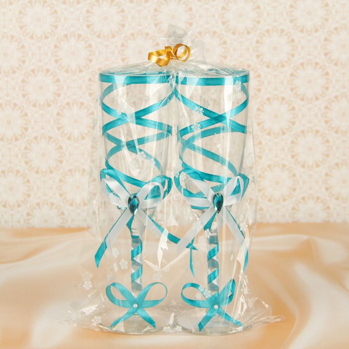 Бокалы для битья, с лентой, бирюзовые