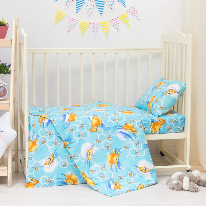 Детское постельное бельё детский Сладкий сон 112х147 см, 95х147 см, 42х62 см, бязь цв голубой