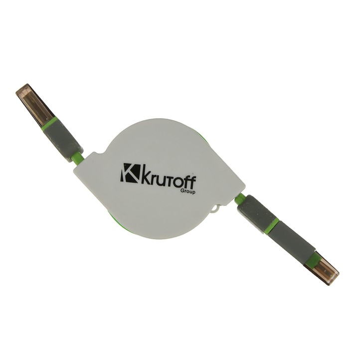 USB кабель-рулетка Krutoff 2 в 1 (micro USB + iPhone 5/6) зеленый
