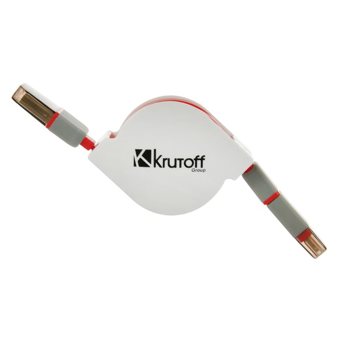 USB кабель-рулетка Krutoff 2 в 1 (micro USB + iPhone 5/6) красный