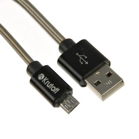 

Кабель Krutoff, microUSB - USB, усиленный разъем, 2.1 А, 1 м, черный