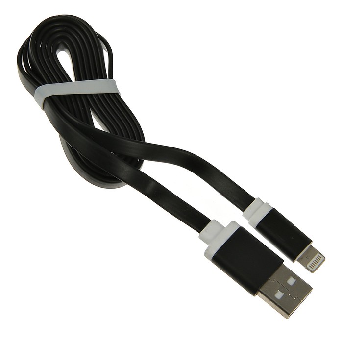 USB кабель Krutoff для iPhone 5/6 плоский (1m) черный в коробке