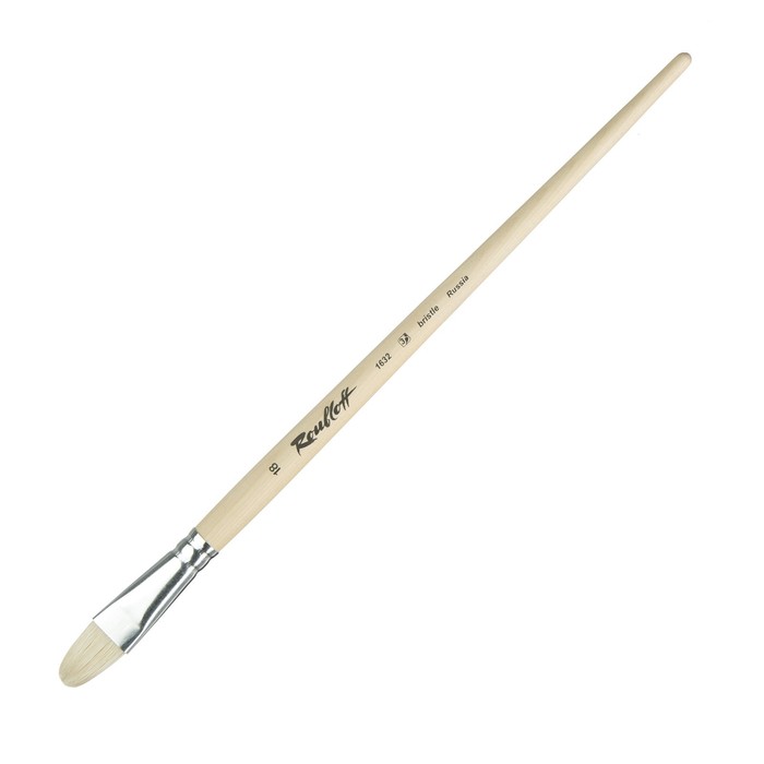 Кисть Щетина овальная, Roubloff серия 1632 № 18, ручка длинная пропитана лаком, белая обойма