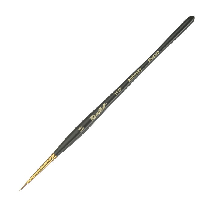 Кисть Колонок круглая укороченная Roubloff серия 111F № 1,5, ручка короткая фигурная чёрная матовая, жёлтая обойма