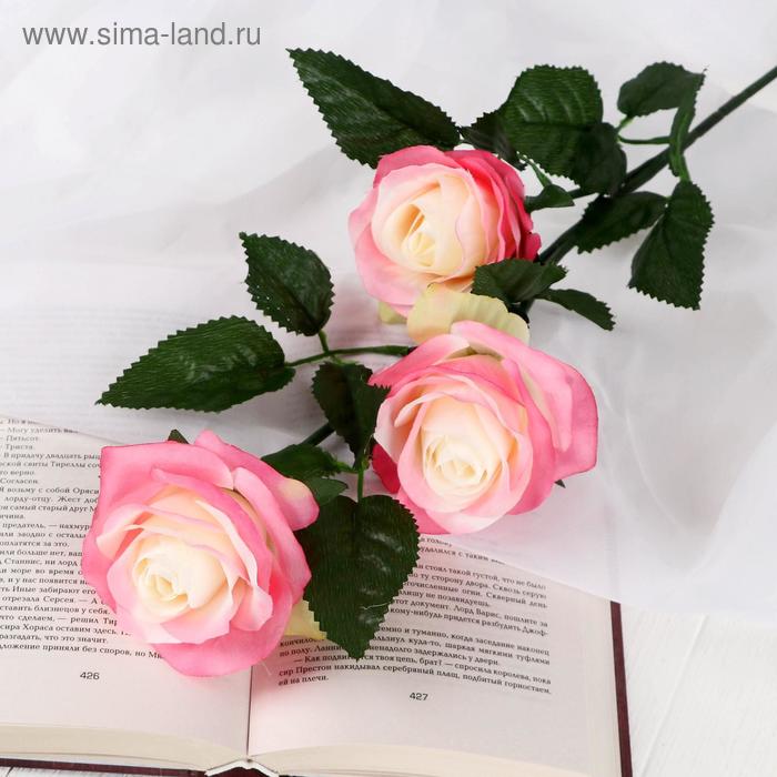 Цветы искусственные Роза Жанна 10х61 см, бело-розовый
