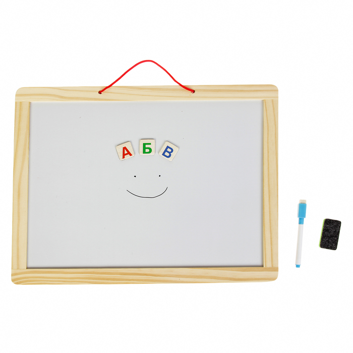 Доска двусторонняя, большая, в наборе магниты с алфавитом, магнитный танграм, маркер, мелки