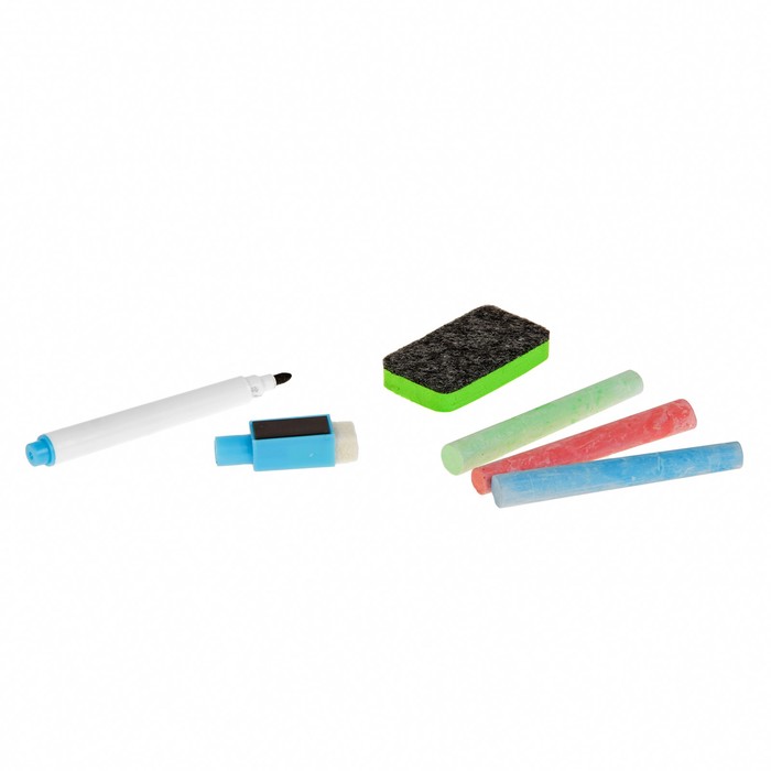 Доска двусторонняя, большая, в наборе магниты с алфавитом, магнитный танграм, маркер, мелки