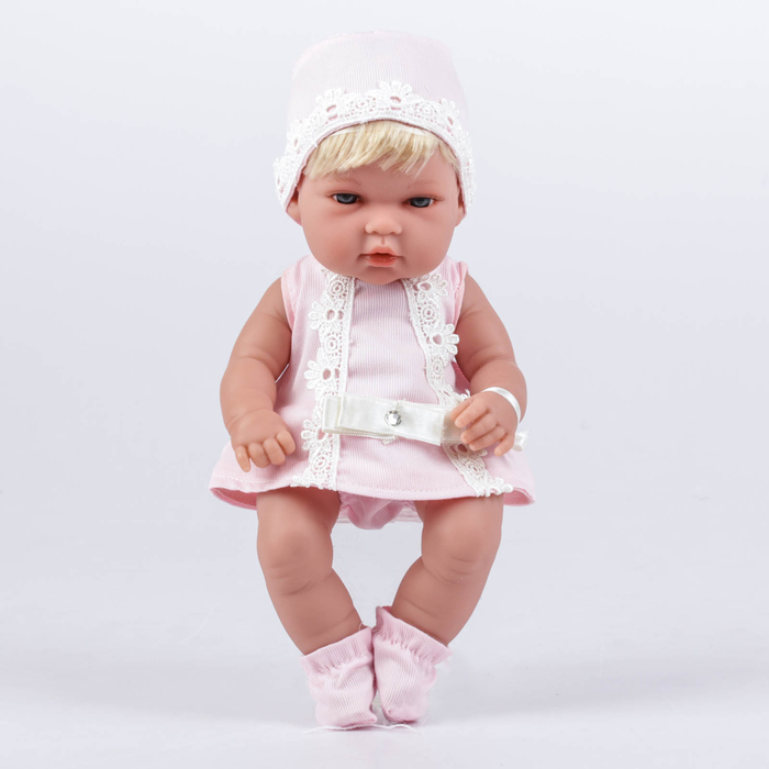 Пупс блондинка в розовом платье со стразами swarowski, 33 см