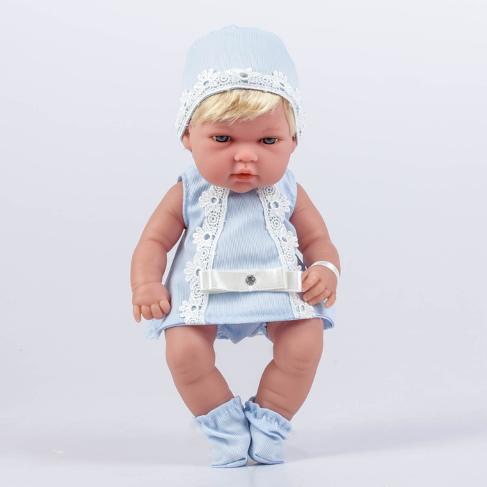 Пупс блондинка в голубом платье со стразами swarowski, 33 см