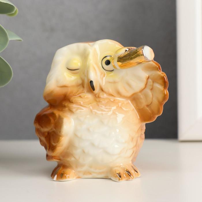Сувенир керамика "Филин с подзорной трубой" 6,5х7х5,5 см