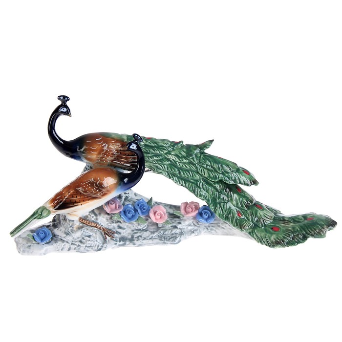 Сувенир керамика "Павлины в цветах" 13,5х30х7,3 см