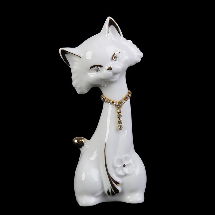 Сувенир керамика "Белый кот" стразы 12,5х4,5х4,3 см