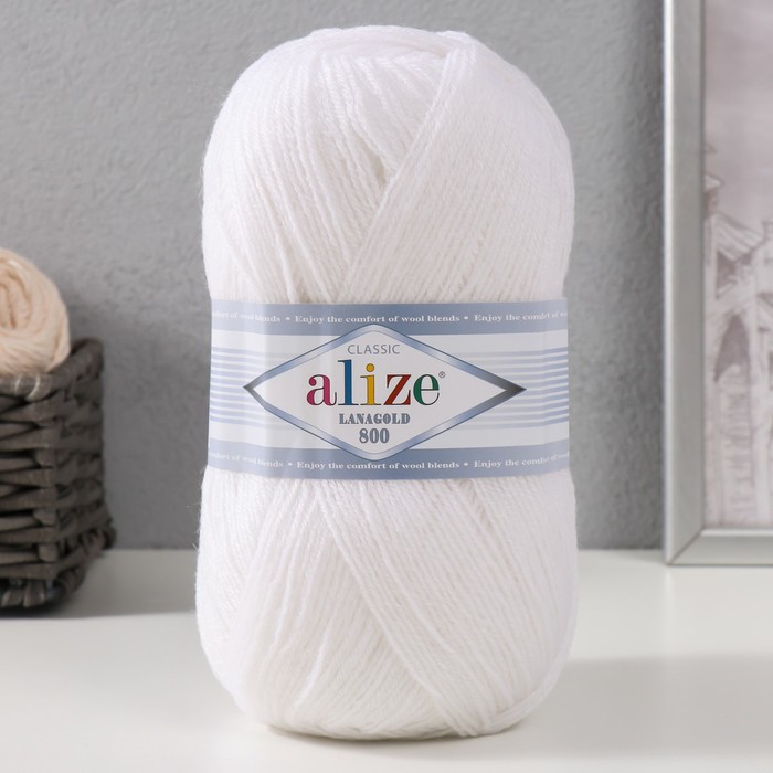 Пряжа "Lanagold 800" 49% шерсть, 51% акрил 800м/100гр (55 белый)