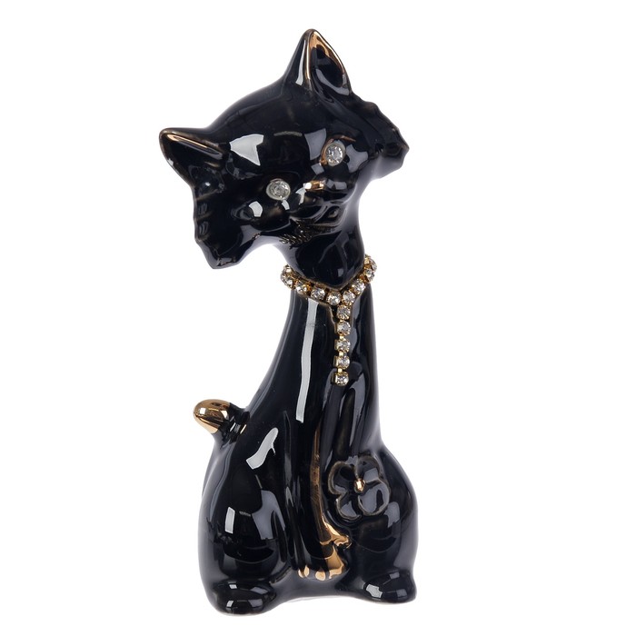Сувенир керамика "Чёрный кот" стразы 12,5х4,5х4,3 см