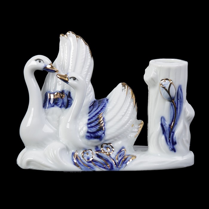 Сувенир керамика под фарфор "2 лебедя с подставкой для ручек" 9х3,8х6,6 см