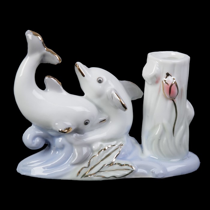 Сувенир керамика под фарфор "2 дельфина с подставкой для ручек" 8,5х3,4х6,5 см