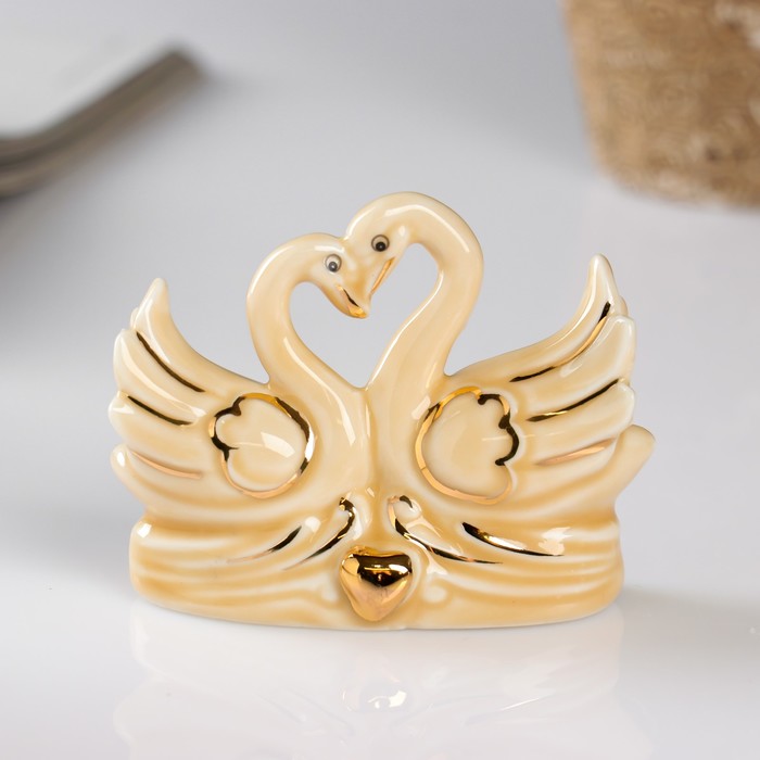 Сувенир керамика под фарфор "2 лебедя сердце" 8,5х2,3х6,5 см