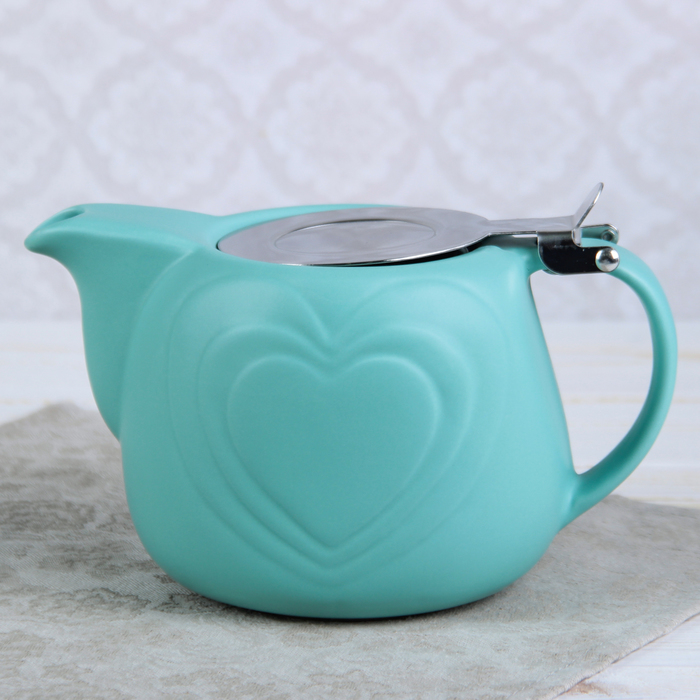 Чайник заварочный 700 мл "Сердца", с ситом, цвет бирюзовый