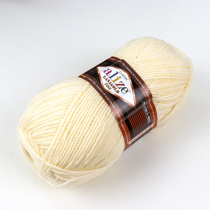 Пряжа "Lanagold fine" 49% шерсть, 51% акрил 390м/100гр (62 молочный)