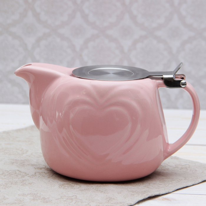 Чайник заварочный 700 мл "Сердца", с ситом, цвет розовый